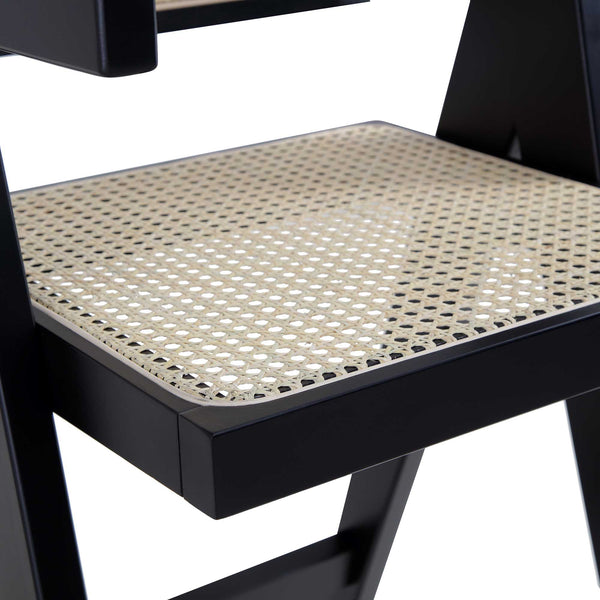 Jeanne Black Colour Cane Rattan Solid Beech Wood Counter Stool