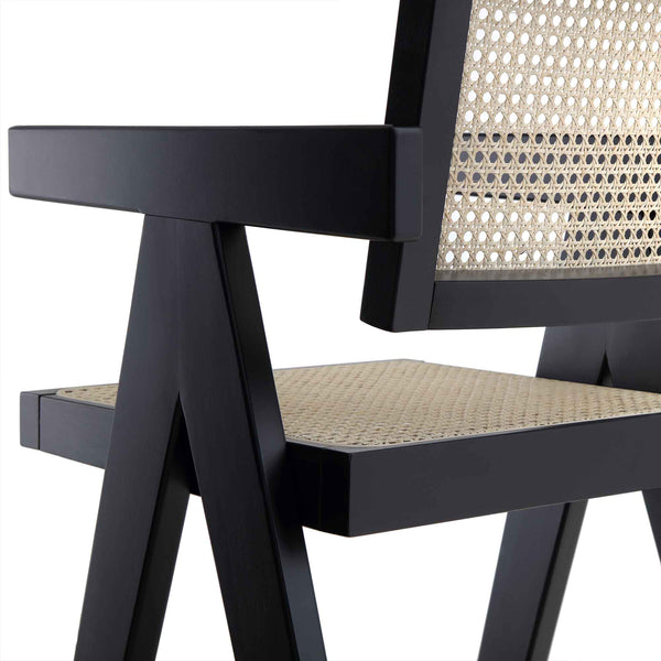 Jeanne Black Colour Cane Rattan Solid Beech Wood Counter Stool