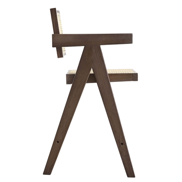 Jeanne Dark Walnut Cane Rattan Solid Beech Wood Counter Stool