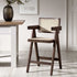 Jeanne Dark Walnut Cane Rattan Solid Beech Wood Counter Stool - daals