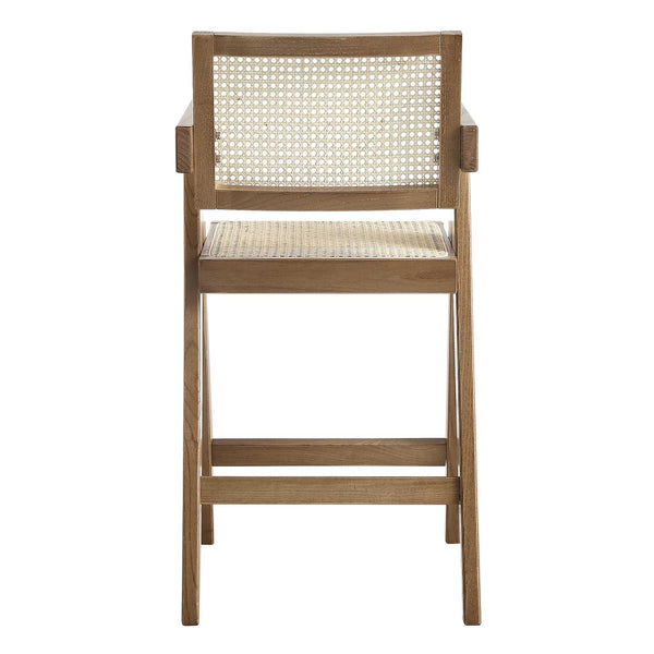 Jeanne Light Walnut Cane Rattan Solid Beech Wood Counter Stool