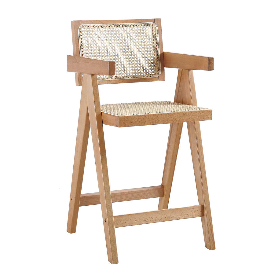 Jeanne Natural Colour Cane Rattan Solid Beech Wood Counter Stool - daals