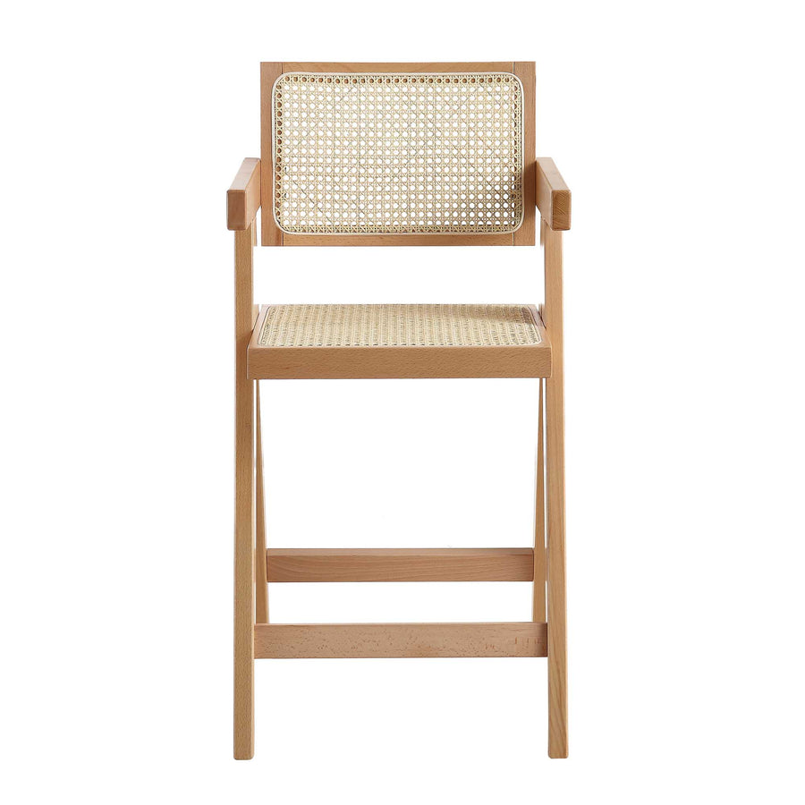 Jeanne Natural Colour Cane Rattan Solid Beech Wood Counter Stool - daals