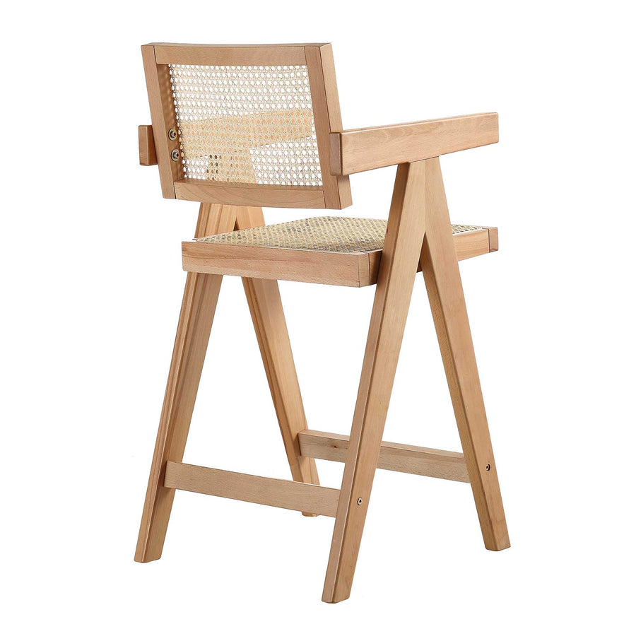 Jeanne Natural Colour Cane Rattan Solid Beech Wood Counter Stool - daals