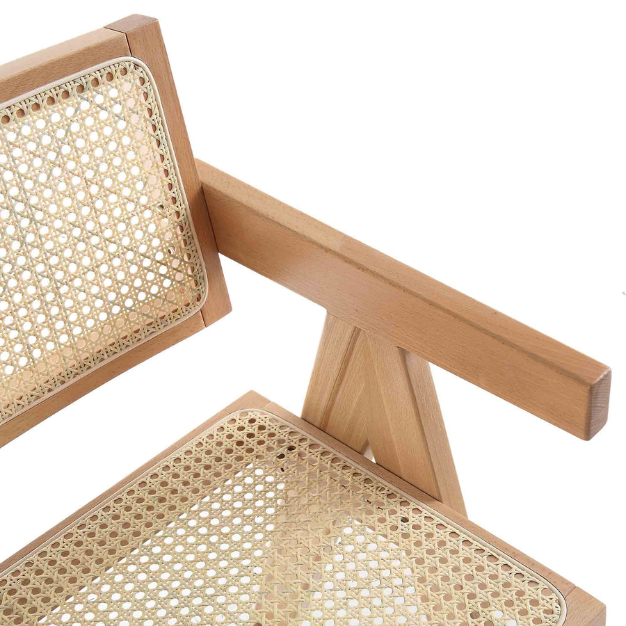 Jeanne Natural Colour Cane Rattan Solid Beech Wood Counter Stool - daals