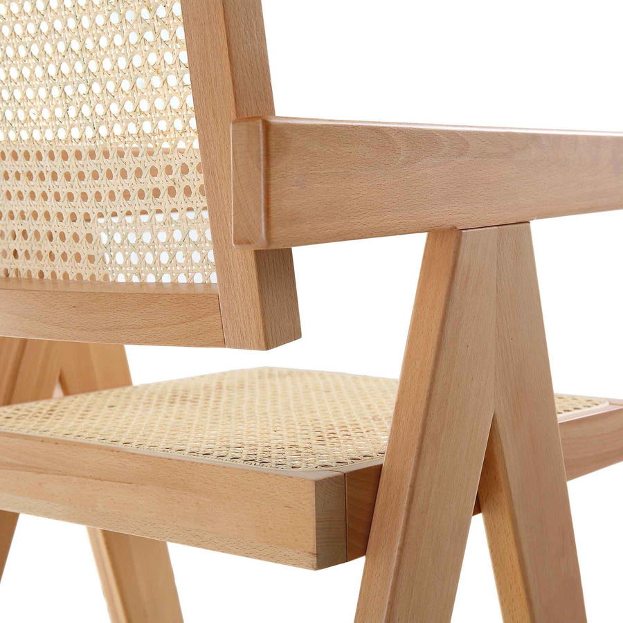 Jeanne Natural Colour Cane Rattan Solid Beech Wood Counter Stool - daals