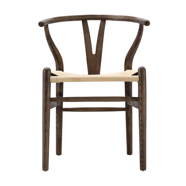 Hansel Wooden Natural Weave Wishbone Dining Chair, Dark Walnut Colour Frame