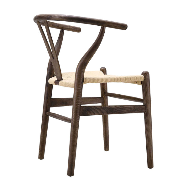 Hansel Wooden Natural Weave Wishbone Dining Chair, Dark Walnut Colour Frame