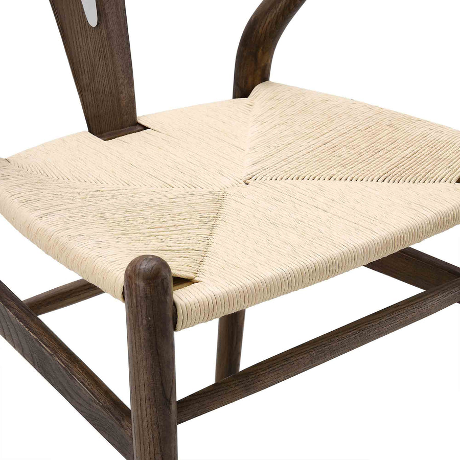 Hansel Wooden Natural Weave Dining Chair, Dark Walnut Colour Frame