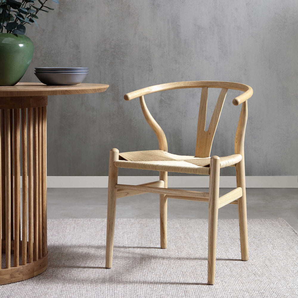Hansel Wooden Natural Weave Wishbone Dining Chair, Natural Colour Fram