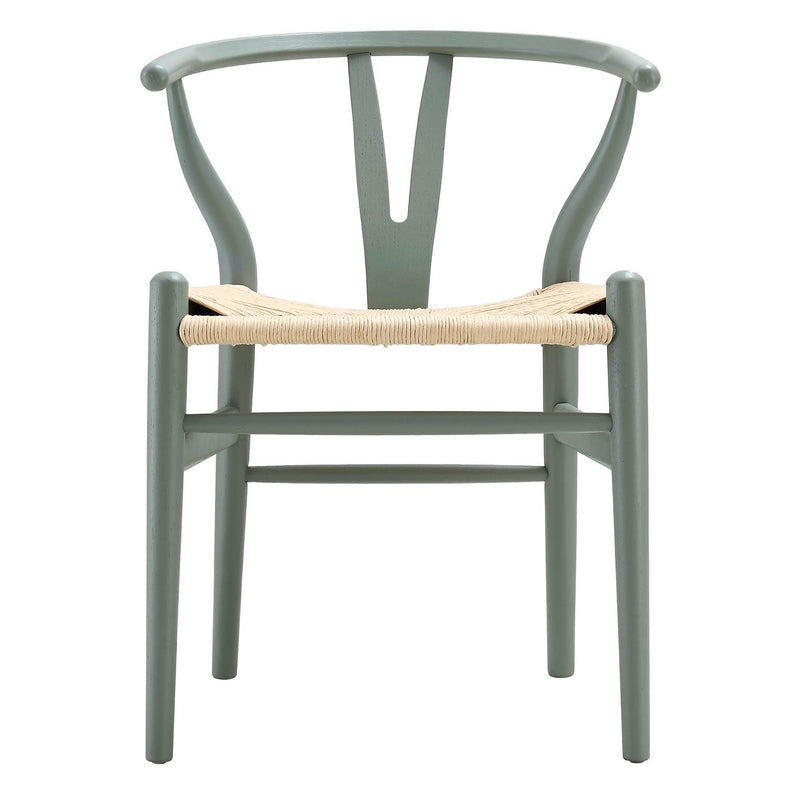 Hansel Wooden Natural Weave Dining Chair, Sage Green Colour Frame