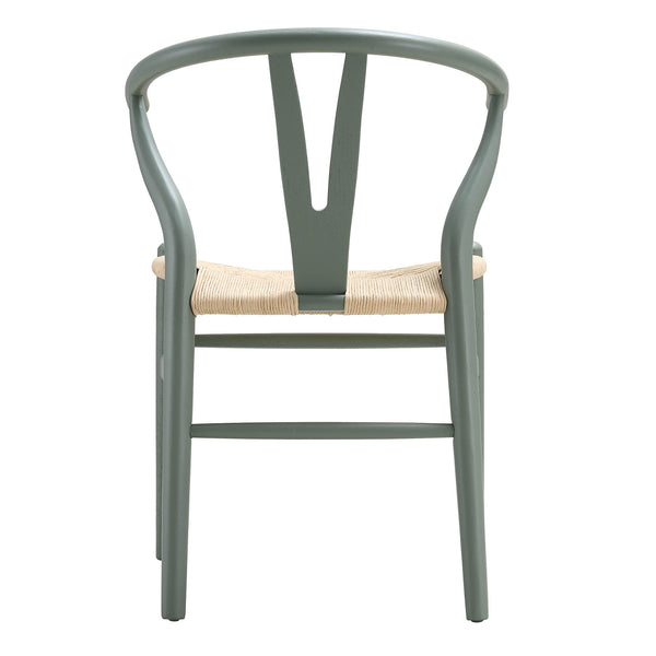 Hansel Wooden Natural Weave Wishbone Dining Chair, Sage Green Colour Frame