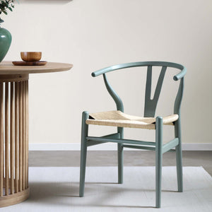Hansel Wooden Natural Weave Dining Chair, Sage Green Colour Frame