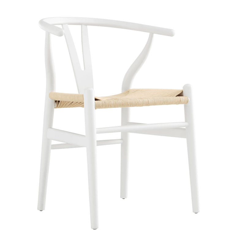 Hansel Wooden Natural Weave Dining Chair, White Colour Frame
