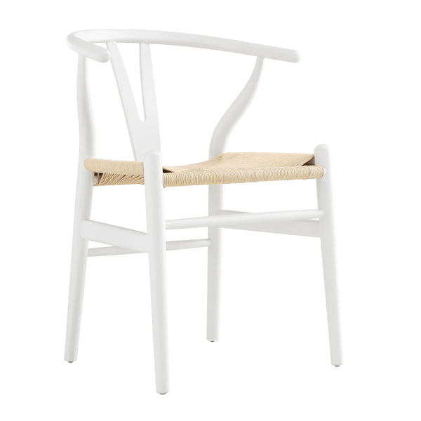 Hansel Wooden Natural Weave Dining Chair, White Colour Frame