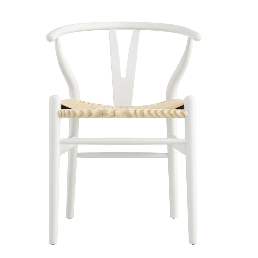 Hansel Wooden Natural Weave Dining Chair, White Colour Frame