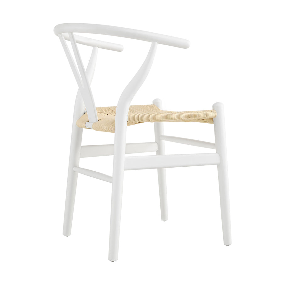Hansel Wooden Natural Weave Dining Chair, White Colour Frame