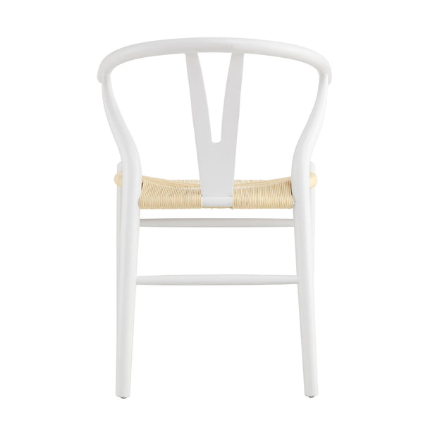Hansel Wooden Natural Weave Dining Chair, White Colour Frame