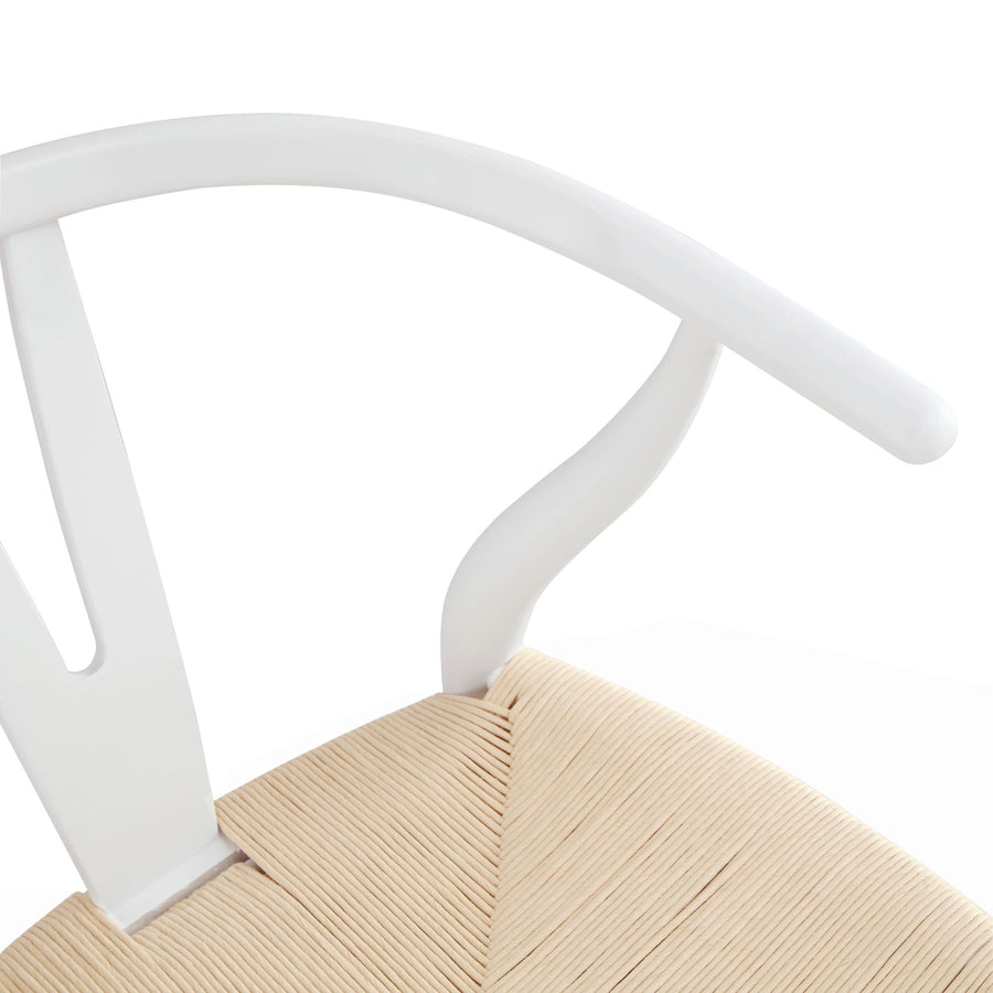 Hansel Wooden Natural Weave Dining Chair, White Colour Frame