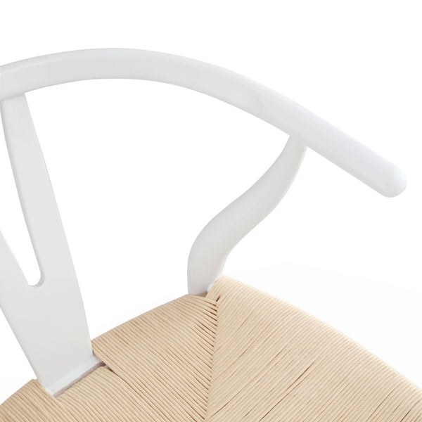 Hansel Wooden Natural Weave Dining Chair, White Colour Frame