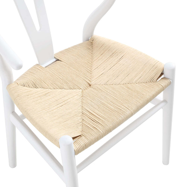 Hansel Wooden Natural Weave Dining Chair, White Colour Frame
