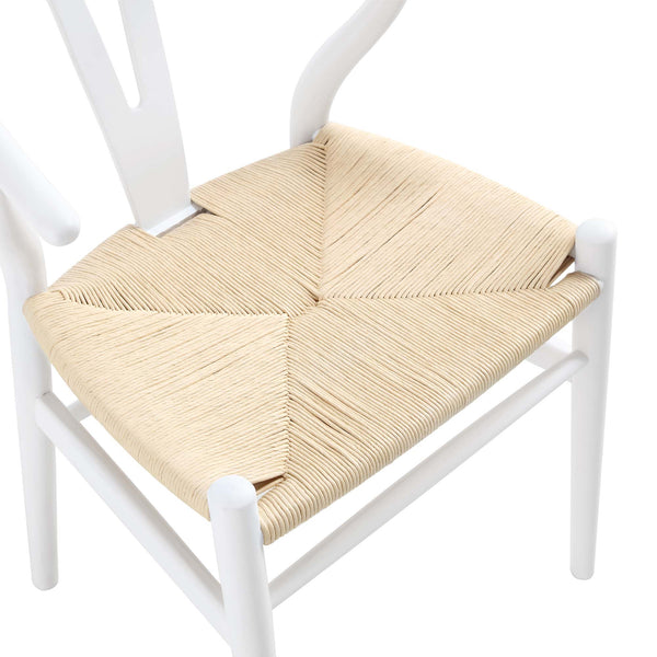 Hansel Wooden Natural Weave Wishbone Dining Chair, White Colour Frame