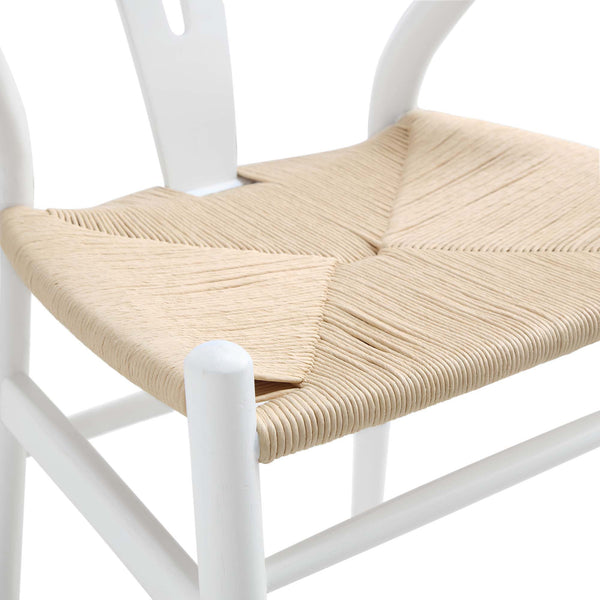 Hansel Wooden Natural Weave Dining Chair, White Colour Frame