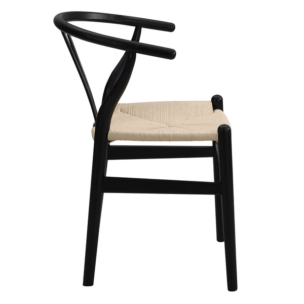 Hansel Wooden Natural Weave Wishbone Dining Chair, Black Colour Frame