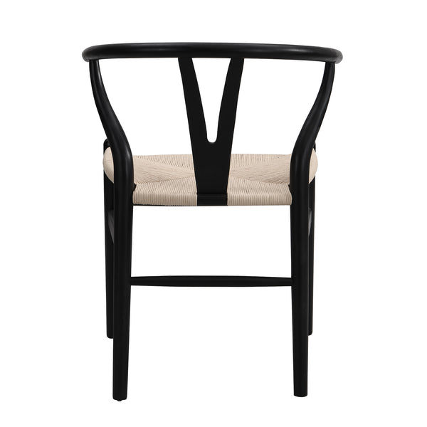 Hansel Wooden Natural Weave Wishbone Dining Chair, Black Colour Frame