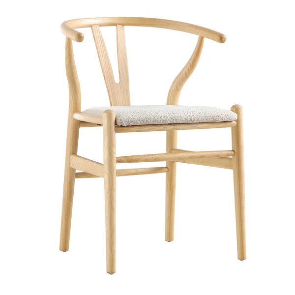 Hansel Wooden Wishbone Dining Chair, Ivory White Boucle and Natural Frame