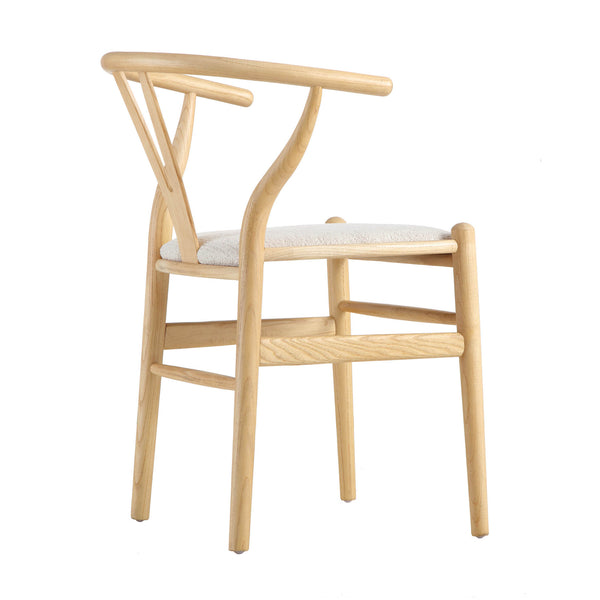 Hansel Wooden Wishbone Dining Chair, Ivory White Boucle and Natural Frame
