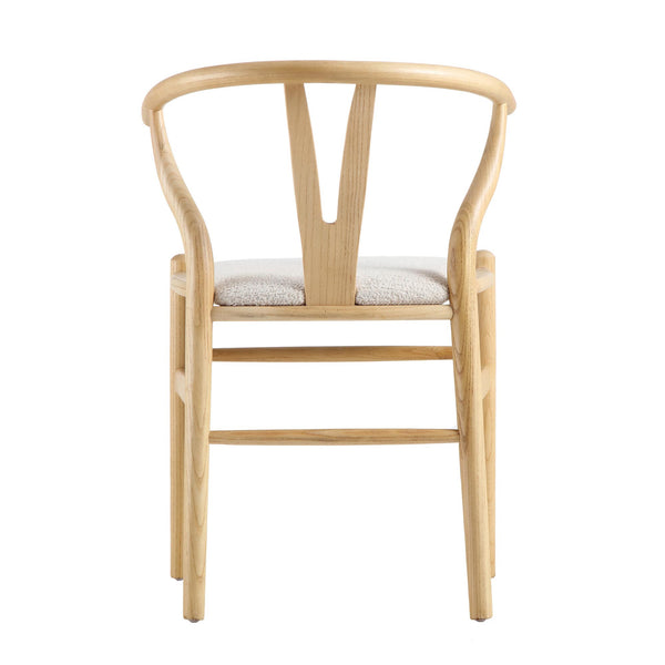 Hansel Wooden Dining Chair, Ivory White Boucle and Natural Frame