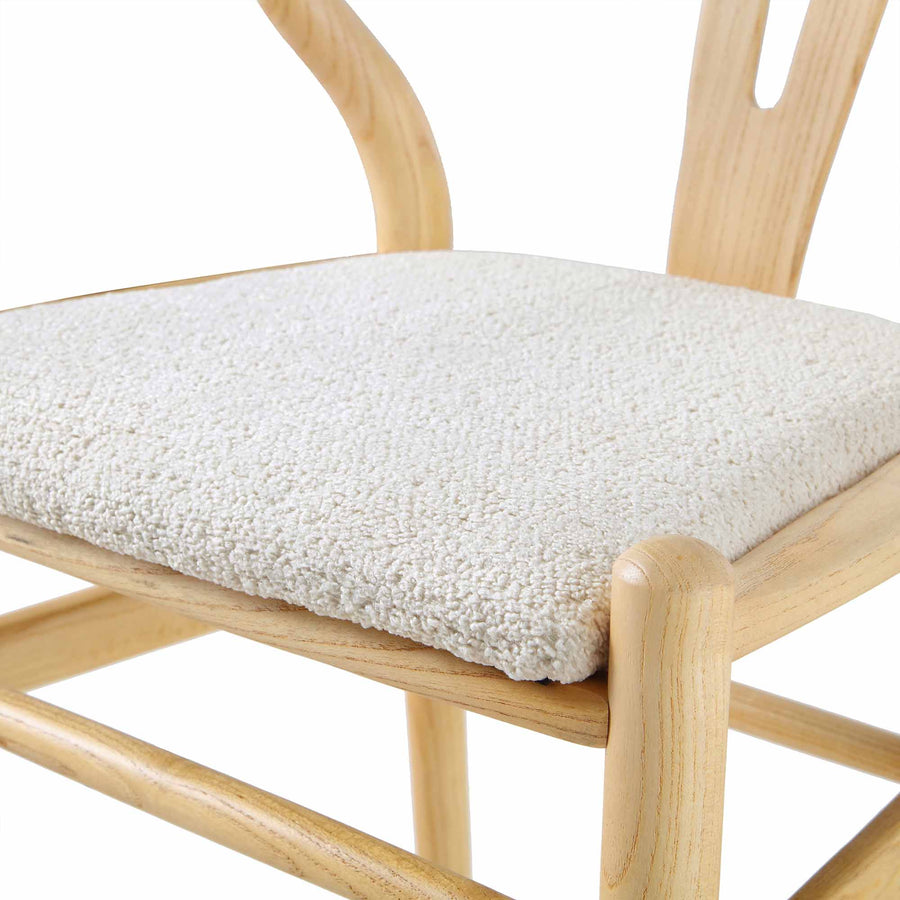 Hansel Wooden Dining Chair, Ivory White Boucle and Natural Frame