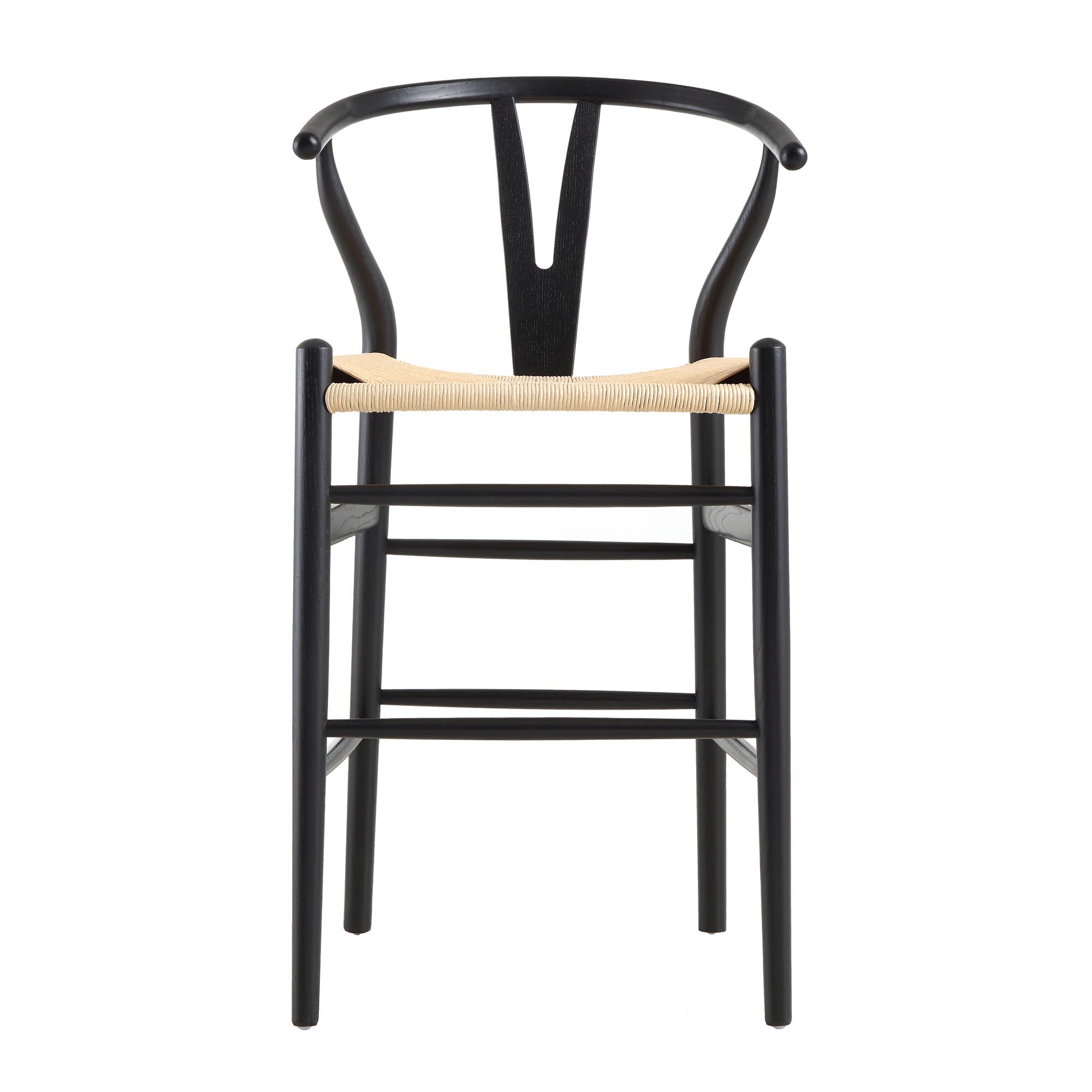 Hansel Wooden Natural Weave Counter Stool, Black Frame