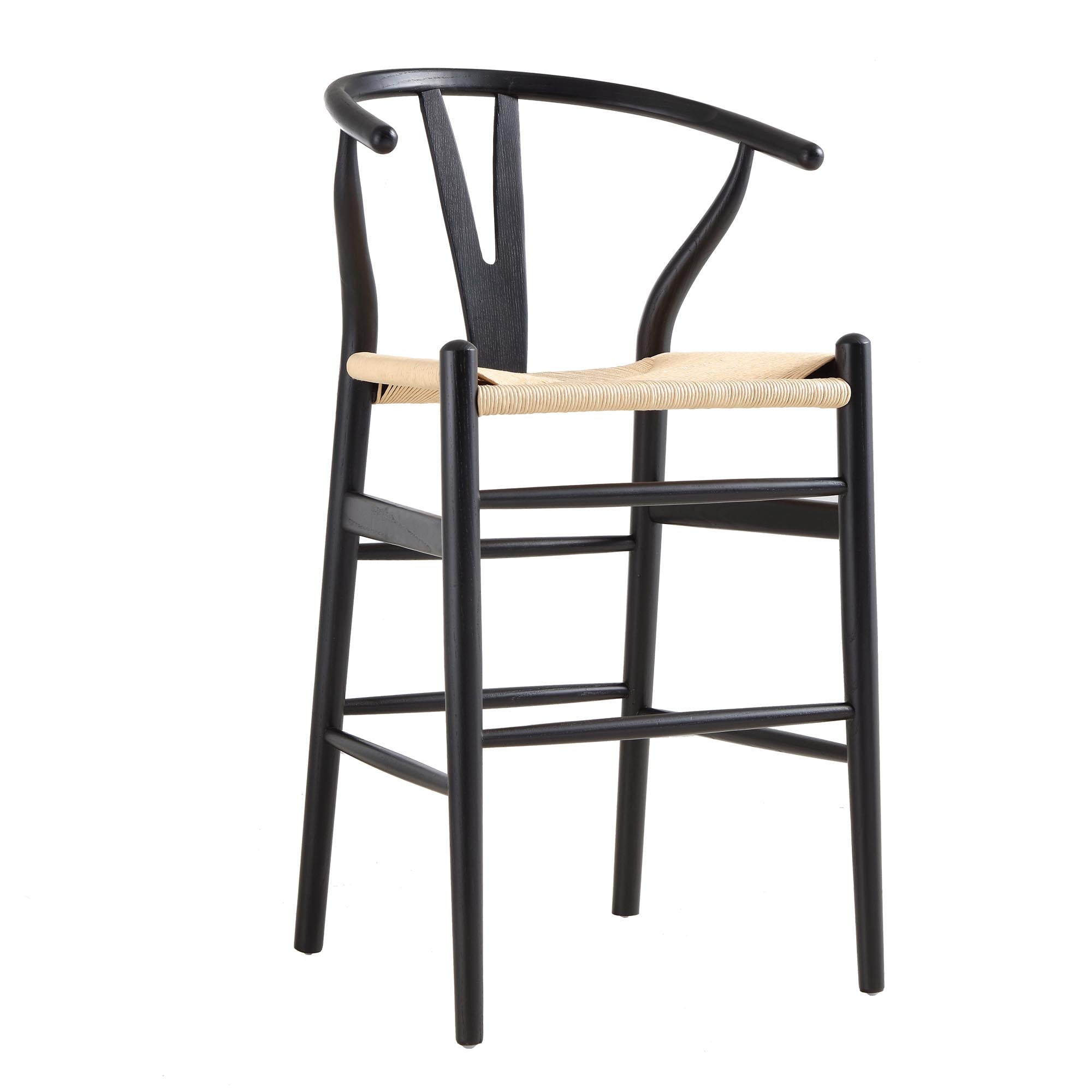 Hansel Wooden Natural Weave Counter Stool, Black Frame
