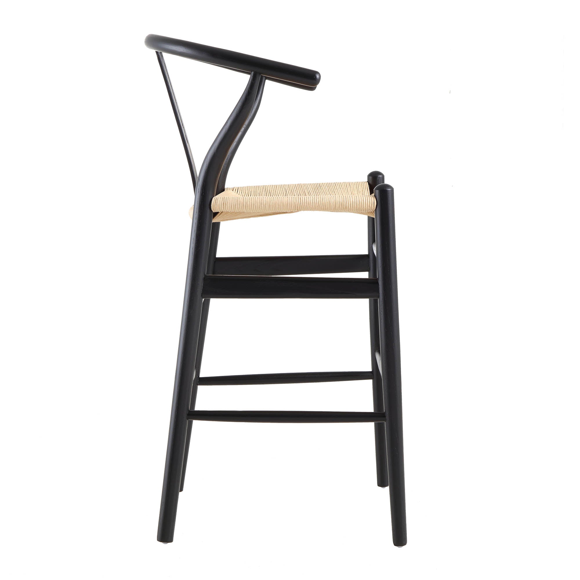 Hansel Wooden Natural Weave Counter Stool, Black Frame