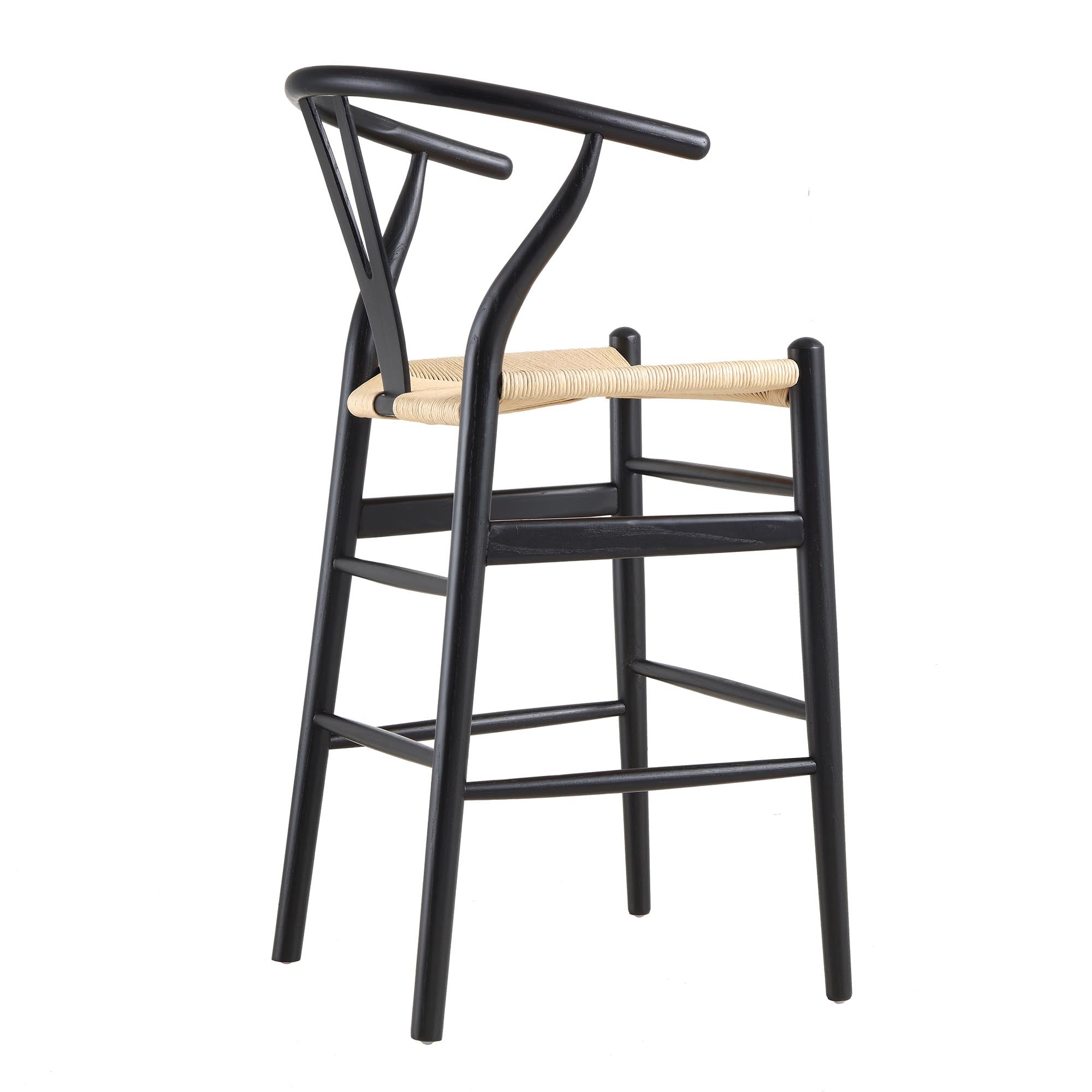 Hansel Wooden Natural Weave Counter Stool, Black Frame