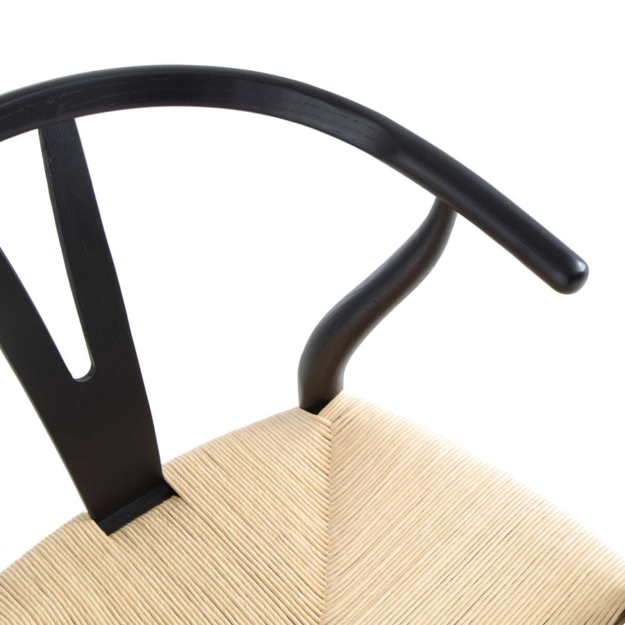 Hansel Wooden Natural Weave Counter Stool, Black Frame