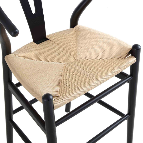 Hansel Wooden Natural Weave Counter Stool, Black Frame