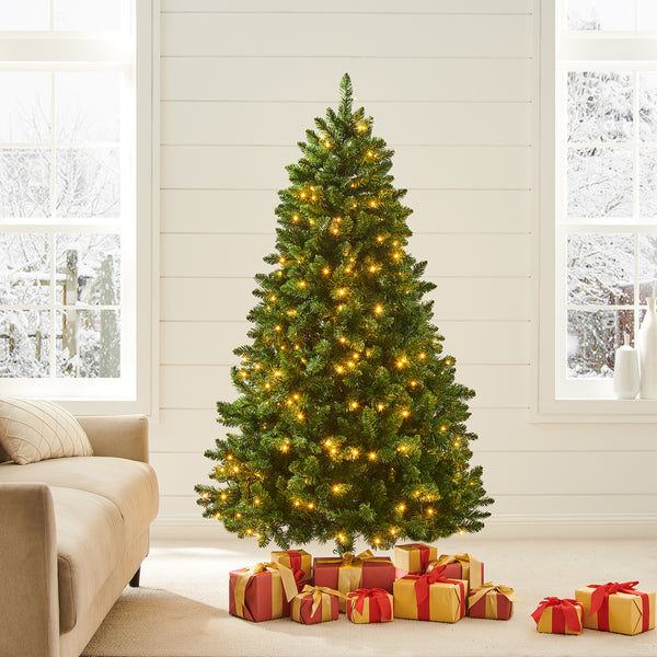 Pre-lit Artificial Green Spruce Christmas Tree with Warm White LED Lights (5ft to 8ft)