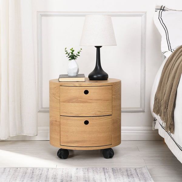 DOLIO Drum Chest Bedside Table, Barrel Side Table with Drawers Oak 2 Drawer