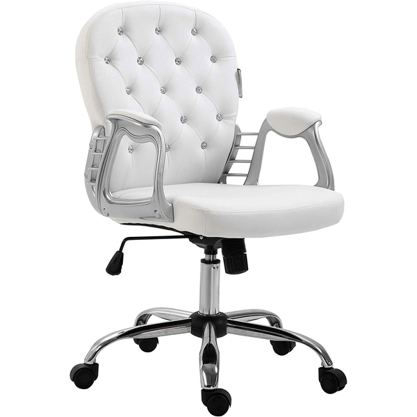 White Faux Leather Chesterfield Swivel Chair - daals
