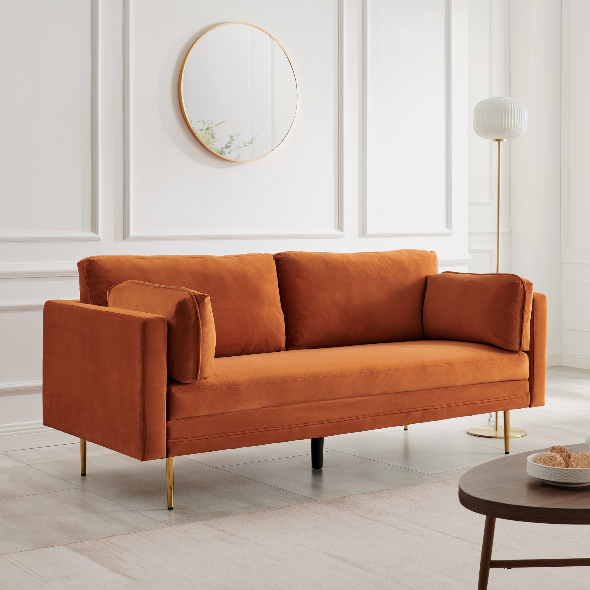Pelham Orange Velvet Fabric Sofa