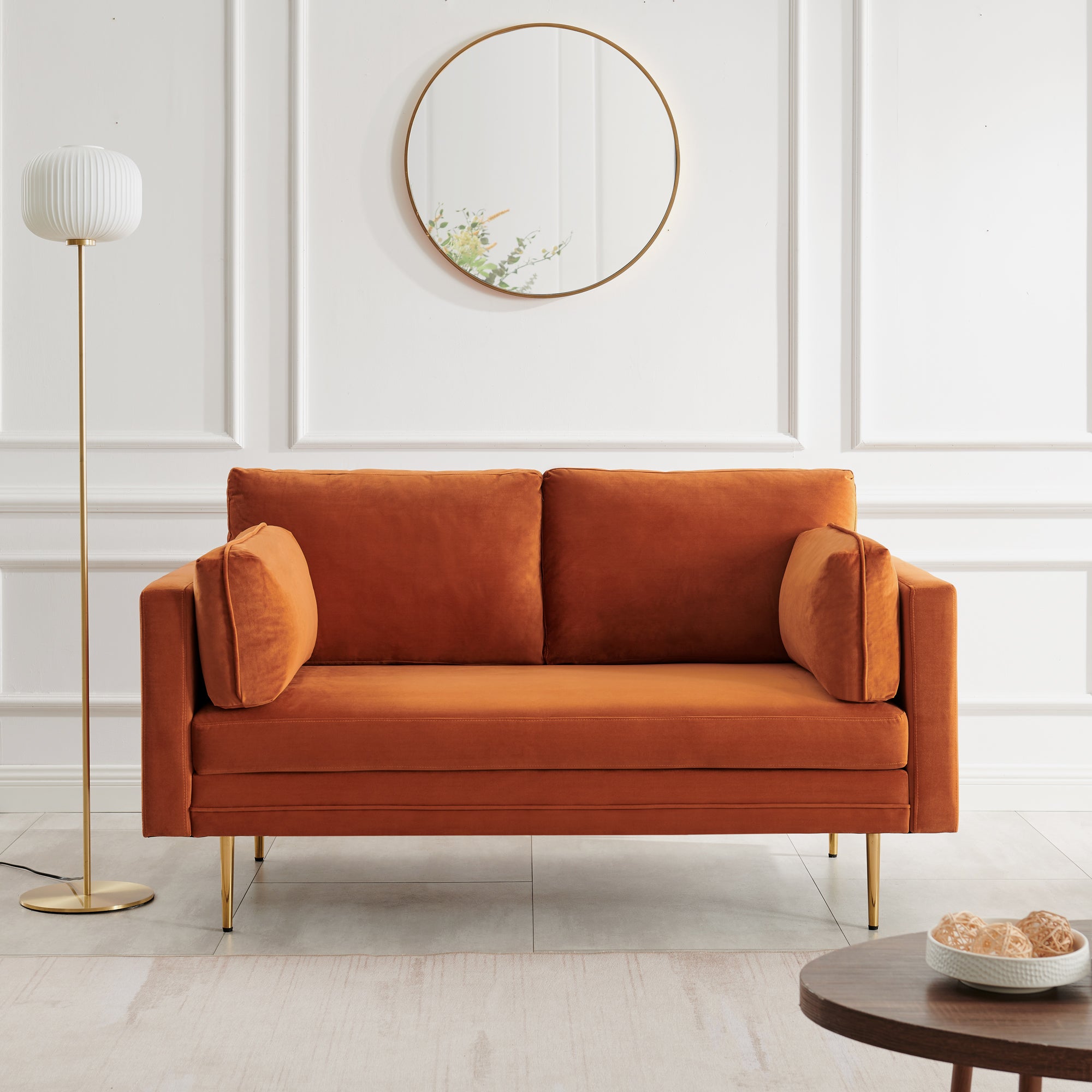 Pelham Orange Velvet Fabric Sofa