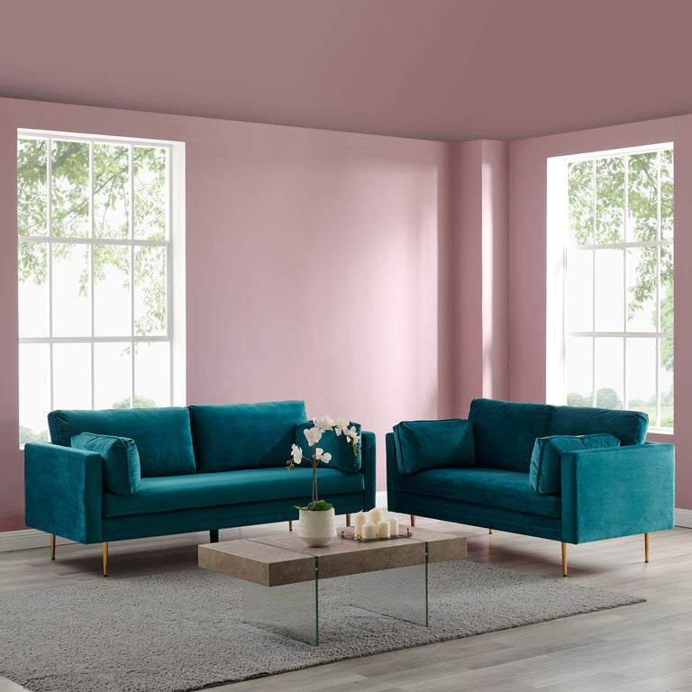 Pelham Teal Blue Velvet Sofa, 2-Seater and 3-Seater | daals