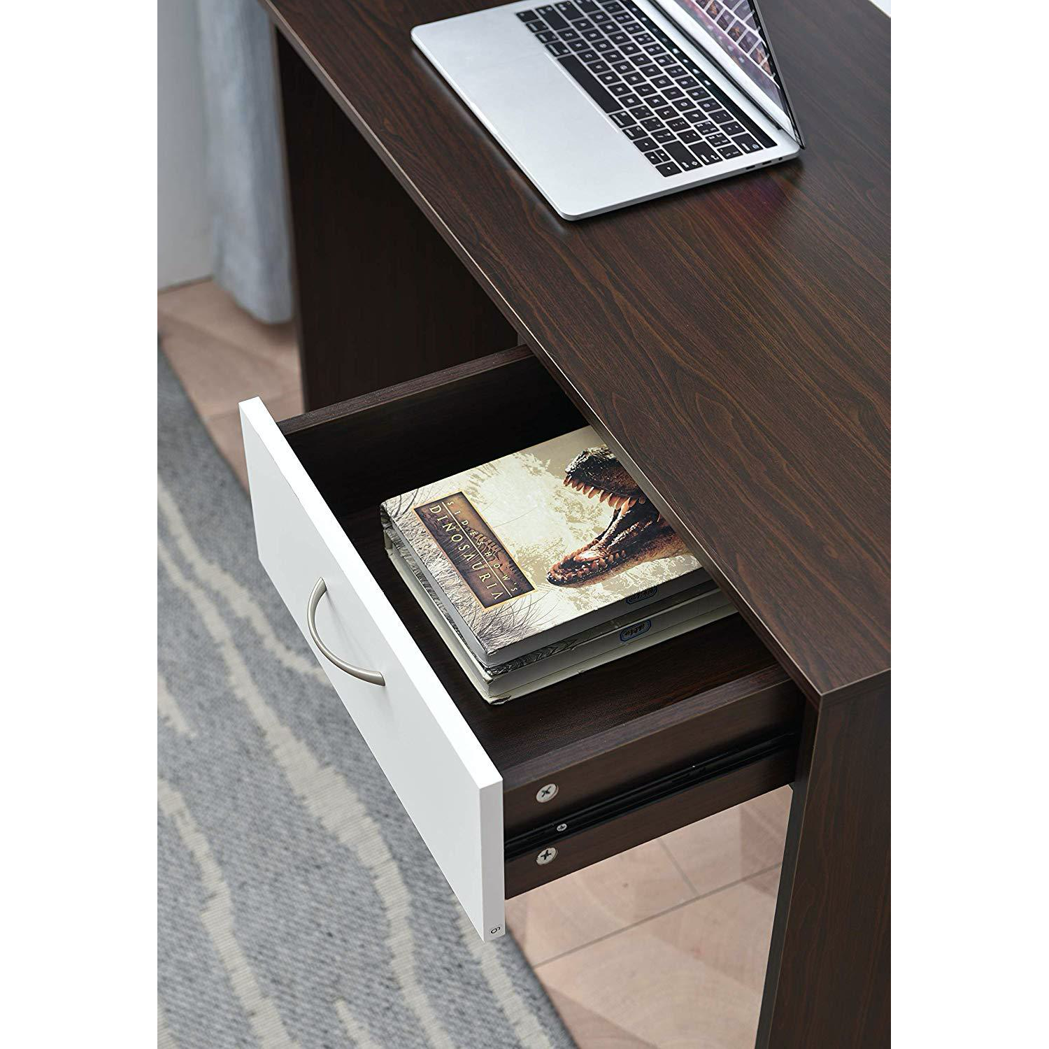 Cherry Tree Furniture MERV Computer Desk Home Office Desk with Drawer Walnut & White Colour