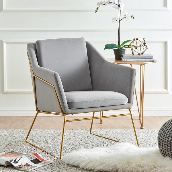 Gray accent chair online with gold legs